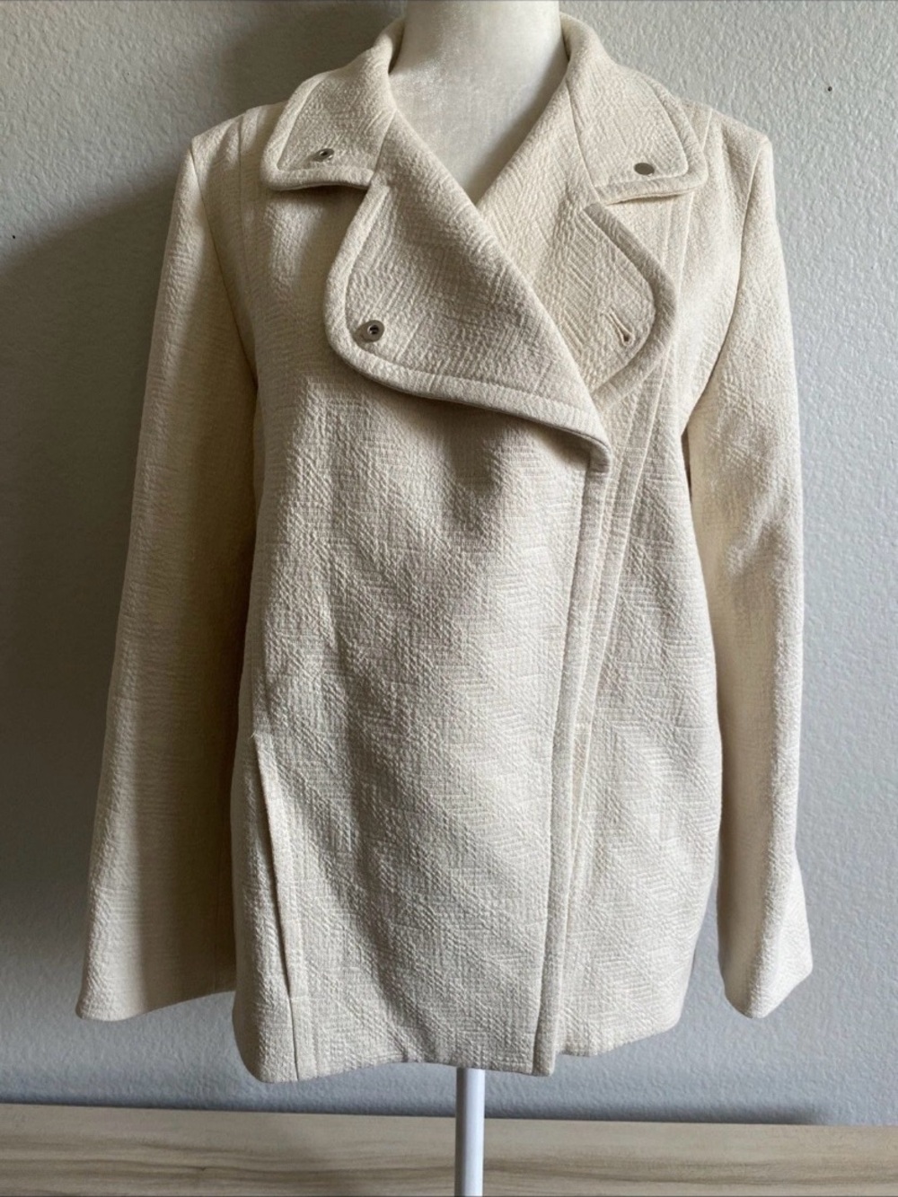 Akris Punto Asymmetric Cotton Textured Moto Jacket Convertible Funnel Neck US 6 - Picture 4 of 16